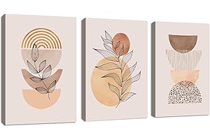 FAJERMINART 3 Pcs Quadri Moderno Boho Arancio Geometrico Stampa su Tela Con Cornice Quadro Nordico Minimalista Pianta pittura su tela poster da parete Decorazione Murale Soggiorno Camera da letto 40x60cmx3