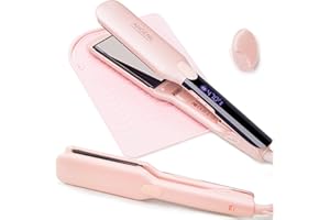 ANGENIL Pro Titanium Flat Iron Hair Straightener 4.5cm Wide, Salon Grade Dual Voltage Straightening and Curler 2-in-1 with Heat Resistant Silicone Mat, Adjustable Temp 160°C-240°C, 15s Fast Heating