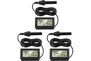 OMCGG Lot de 3 Thermomètre Hygromètre Numérique avec Sonde Externes, Jauge de Température Humidité Mètre Digital Mini Température -50 à 70°C & Humidité 10 à 90% pour Aquarium Salle Séjour Reptile Incubateur