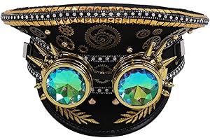 COSDREAMER Sombrero de lentejuelas para mujer, sombreros militares, con gafas
