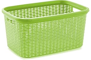 ACAN Tradineur - Cesta Rattan para la Colada Rectangular estilo Mimbre, Pongo todo de Plástico, Cesta para ropa, Capacidad de 35 Litros, Color a elegir, 53,5 x 36 x 26,5 cm (Color Verde)