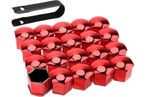 Ioensy 20Pcs Car Wheel Nut Caps Covers Wheel Nut Caps, Bolt Rims Universal Covers, Waterproof Anti Rust Tire Screw Cap Protection Covers, Red 19mm
