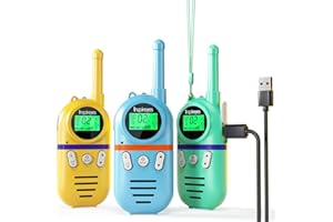 Inspireyes Walkie Talkie Niños Recargable, 48 Horas de Tiempo de Trabajo, 3 kilómetros de Largo Alcance, Regalos de Cumpleaños, Juguetes al Aire Libre para niños de 3 a 12 años, Paquete de 3