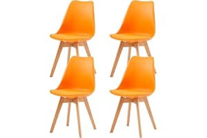 EGGREE Set di 4 Sedie Sala da Pranzo Sedie da Cucina con Gambe in Legno Sedie Ufficio Imbottita in Pelle PU Moderne Design, Arancione