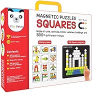 Play Panda Magnetic Puzzles Squares - 400 Colorful magnets, 200 puzzles, magnetic board, display stand