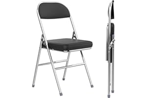 PIPIPOXER Set da 2 sedie pieghevoli in PU, sedia da ufficio pieghevole salvaspazio, Comode Sedia Pieghevole con Seduta Imbottita in Ecopelle, per Interno Esterno nero