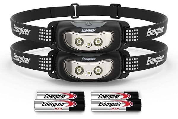 Energizer Lampe Frontale LED Universal Plus Vision Nocturne, Puissante, Étanche, Idéal Camping Randonnée Course Outdoor Lot de 2, Piles Incluses