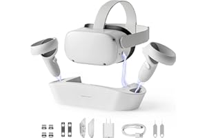 GEEKERA Charging Dock for Oculus Quest 2, Magnetic Charging Station for Meta Quest 2 VR Headset & Controllers, VR Accessories with 2 Rechargeable Batteries, USB C Charger, Fast Charging