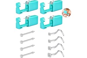 NIUSIMAN 3-4 Piezas Profesionales de Pistolas de Perforación de Nariz Herramienta de Perforación de Nariz 18G Nose Studs Anillo de Nariz en forma de C Kit de Piercing Nariz Portátil