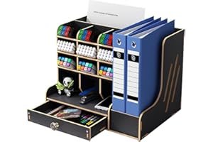 Catekro Organizer na biurko drewno szuflada wielofunkcyjna (Grand-noir)