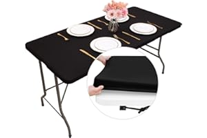 Kesfey Black Picnic Table Cloth Elastic Fitted Tablecloths for 4 Foot Folding Table 24x48inch Stretch Washable Patio Table Cover for Outdoor Camping Banquet and Parties