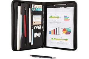 Leathario Portfolio Folder, A4 Conference Folder with Notepad, Vegan Leather Zipper Padfolio with Pockets for Tablets Notepads Files, Travel Business Portfolio, Planner Document Organizer