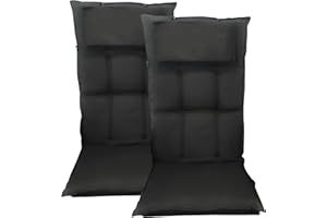 KATEX COLLECTION Katex 2 x auflagen für gartenmöbel aus 7 cm Dicker Schaum Vliesfüllung sitzauflagen gartenmöbel bestehend aus 50% Polyester sitzauflagen hochlehner 50% Baumwolle (Grau mit Beckkissen New) 2er Pack