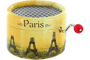 Lutèce Créations - Caja de música con manivela de cartón reforzado y decorado con la Torre Eiffel en construcción (Ref: PML-03) – La vida en rosa (Louiguy/Edith Piaf)