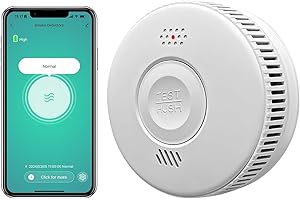JUN-SAXIFRAGELEC Detector de humo WiFi con sensor fotoeléctrico, batería reemplazable, espera de 3 años, detector de humo inteligente, notificaciones de aplicaciones, cumple con el estándar TUV y EN 14604, paquete de