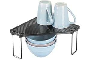 mDesign Estante de cocina – Soporte para platos para encimera o interiores de armarios – Organizador de armarios de cocina individual y apilable – negro y gris