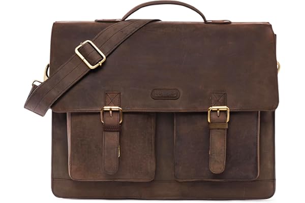 LEABAGS Miami Sac à bandoulière en cuir I Sac pour ordinateur portable jusqu'à 15 pouces I Messenger Bag en véritable cuir de buffle I Sac en cuir vintage I Sac de bureau I Sac de travail I 40x31x12cm
