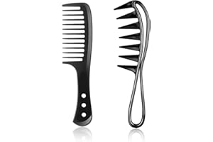 ZZLBZN Wide Tooth Comb, 2 Pcs Large Tooth Combs Wide Tooth Curl Comb, Shark Teeth Combs for Curly Straight Wet Wavy Hair Wigs Barber Salon Men Women Black