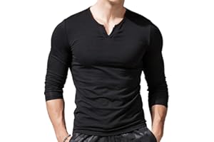 PALGLG Uomo vestibilità Slim Manica Lunga Henley Maglietta Casuale Scollo a V. Magliette Cotone
