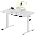 FLEXISPOT ONE PIECE Electric Standing Desk Height Adjustable Standing Desk Sit Stand Desk Adjustable Desk Stand Up Desk for Home Office (100 * 60cm White Frame+ White Desktop)
