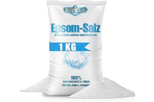 ZIVELA Epsom Sel de bain 1 kg | Sel de bain d'Epsom 1 kg | Sel d'Epsom sulfate de magnésium | Qualité pharmaceutique – 100 % pur | Sel naturel