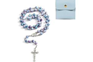 LIULINY Set da 1 Pezzo Rosario Cattolico Collana Perline, Rosario Cattolico Crocifisso Collana, Perle con Sacchetto di Velluto, per Comunione, per Battesimo, Messa, Bibbia