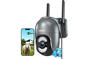 Xega 4G Telecamera Esterno con Scheda SIM, 24/7 Continua Registrazione Telecamere, Rilevamento di Umano/Movimento, Tracciamento Automatico,Rotazione 355°/100° Visione Notturna IP66【Ricarica del Cavo】
