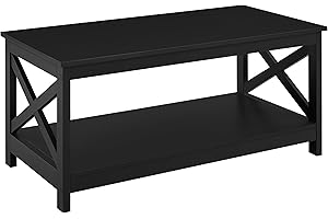 ‎YAHEETECH Yaheetech Couchtisch Kaffeetisch mit 2 Ablagen Sofatisch X-Form Stütze Wohnzimmertisch aus Holz Einfacher Aufbau Moderner Beistelltisch für Wohnzimmer/Balkon/Büro, 100 x 50 x 45 cm Schwarz