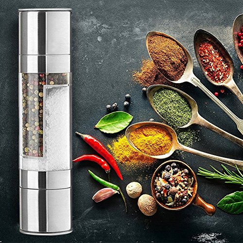 Salz- und Pfeffermühle 2-in-1 Set, Premium Gewürzmühle mit einstellbarem Edelstahl Schleifer, Doppelmühle Keramikmahlwerk - 7