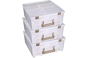 ArtBin 6990ZZ Super Satchel Double Deep 3-Pack Portable Art & Craft Organizer Handles [3] Plastic Storage Cases, Clear with Rose Accents, Kunststoff, Klar und Gold