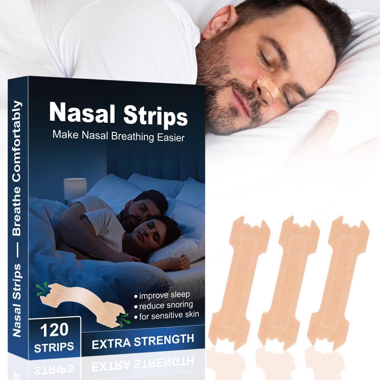 Tiras Nasales Antironquidos - Nasal Strips, 120 piezas Nose-Strips Tiritas Nariz para Deportivas Dormir