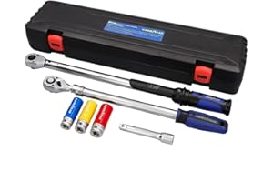 Goodyear Zestaw do wymiany kół, 6-częściowy, klucz dynamometryczny + grzechotka dwukierunkowa + 3-częściowy zestaw kluczy nasadowych + przedłużacz, pudełko, czarny