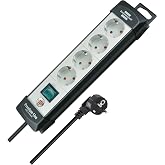 Brennenstuhl Premium-Line Power Strip with 4 Outlets (5 m Cable, with Switch, Mountable, Made in Germany) Black/Grey