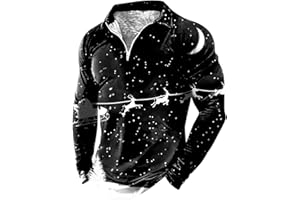 GENERISCH Herren Poloshirts Funky Christmas Print Polo Shirt Herbst Winter Urlaubsstil Henley Shirt Golfshirts Rot Langarmshirts Viertel-Reißverschluss Weihnachtsmann Shirts Xmas Party Pullover Tops