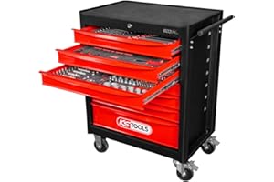 KS TOOLS Noir/Rouge Servante d'atelier Ecoline 7 tiroirs, équipée de 215 Outils, Acier allié, 748 x 1014 x 459 mm