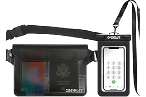 ONECUT Waterproof Pouches & Pouch Case Bundle Set- Keep Phone & Valuables Dry and Safe -Waterproof Dry Bags for Boating Swimming Snorkeling Kayaking Beach Water Parks Pool (Black Pouch with Waterproof case)