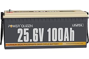 ‎POWER QUEEN Power Queen 24V 100Ah LiFePO4 Lithium Batterie mit 100A BMS, Max. 2560Wh Energie, 4000+ Ladezyklen, idealer Ersatz für Blei-Säure, perfekt für Wohnmobil, Marine, Solaranlage und Trolling Motor