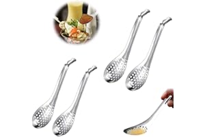 MANQYI 4 Stück Edelstahl Kaviar Löffel, Edelstahl Kaviarlöffel Sieb, Kaviarlöffel Sieb, Edelstahl Geschlitzter Servierlöffel, Edelstahl Sauce Kaviar, Spherifikation Löffel, Geschlitzt Bar Löffel Für Küche