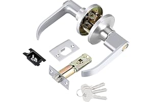 CUMNVULNT Door Handle Lock with Keys, Door Lock for Interior with Adjustable Latch, Stainless Steel Privacy Locks for Bedroom, Bathroom, Kitchen, Office (Silver)