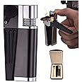 Black(A) 2 in 1 Metal Lighter Pipe Combo - Rotatable Tube, Foldable Open Flame, Multifunction Lighter