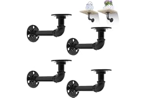 MLOQI 4 Sztuki Wsporników regałowych, Kątownik do Regału z Czarny, Metalowy Uchwyt do Regału, Przemysłowy Uchwyt do Regałów, Uchwyt na Rurę Przemysłową z Półką Sprzętową 17,5 cm