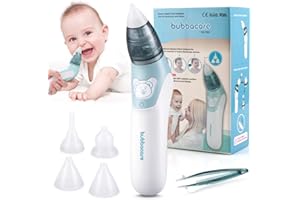 BUBBACARE Nasensauger Baby, Elektrischer Nasenreiniger Ohrenschmalz-Entferner mit 4Größen wiederverwendbarem Rotzsauger für Neugeborene, Kleinkinder & Säuglinge