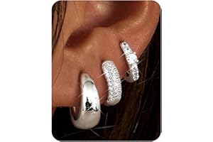 LOLIAS Orecchini Cerchio Orecchini Oro Set 3 Paia Orecchini Oro Placcato Oro 14K Orecchini Huggie Piccoli Anallergici Donna Oro con Orecchini Argento/Oro Zirconi AAA+ Fori Multipli Orecchie