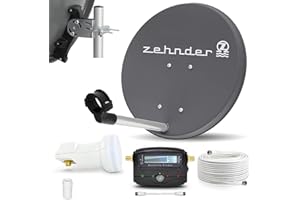 VISIAMO Digitale Camping Sat Anlage Spiegel 40 cm Single LNB 0,1 dB + Koaxialkabel 10m Kabel Sat Finder Balkon Caravan Mobil Schüssel Antenne für HDTV HD Sky 3D 4K