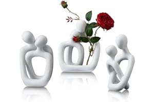 MASVAN 3Pcs Home White Decor Statues Couple Sculptures, Modern Abstract Art Living Room Desk Lovers Figurines Decorations, Dining Room Coffee Table Centerpiece Bookshelf Ornaments,White