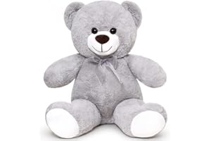 SNOWOLF Ours en Peluche Ours en Peluche Cuddly Bear Ours en Peluche avec Bouton Yeux Doux Mignon Ours poupée Jouet pour Enfants Cadeau garçon Fille Anniversaire Noël Saint Valentin (60m, Gris)