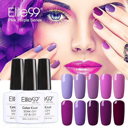Elite99 UV Nagellack Nail Gel Polish Farbgel Nagelgel Lila deep Purple 6 Stücke 10ML - 6