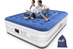iDOO Letto Gonfiabile Matrimoniale, Aria con Cuscino Integrato, Materasso ad aria con pompa integrata, 3 Minuti Rapidi Gonfiaggio/sgonfiaggio, Adatto in Casa e in Campeggio, 203x152x46cm, MAX 295kg
