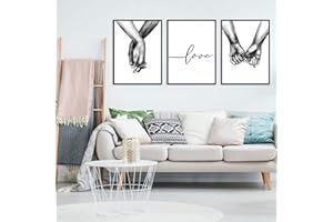 CONBLOM Set di Stampe da Parete, 3 Stampe d'Arte da Parete Tenersi per Mano in Bianco e Nero, Decorazione da Parete Poster Estetico per Casa E Ufficio Senza Cornice (40x50cm)