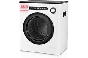 4KG Vented Tumble Dryer, FOHERE 1200W Compact Vented Tumble Dryer, 6 Auto Drying Mode, Smart Drying, Double Temperature Control Protection, for Apartment, Home, Dorm, RVs, White